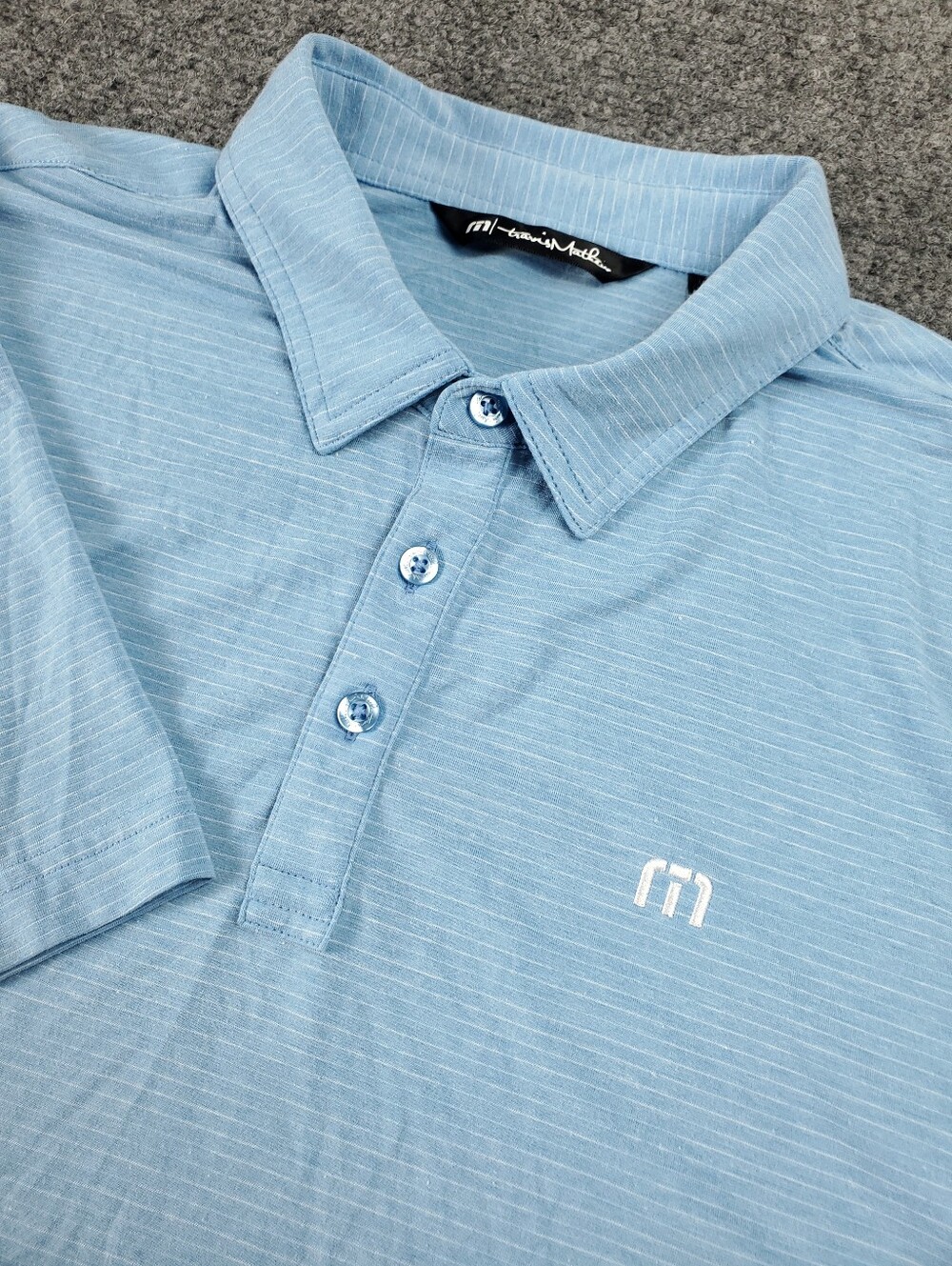Travis Mathew Heater Polo Large Sky Blue Eco Golf Stretch Pinstripe Performance